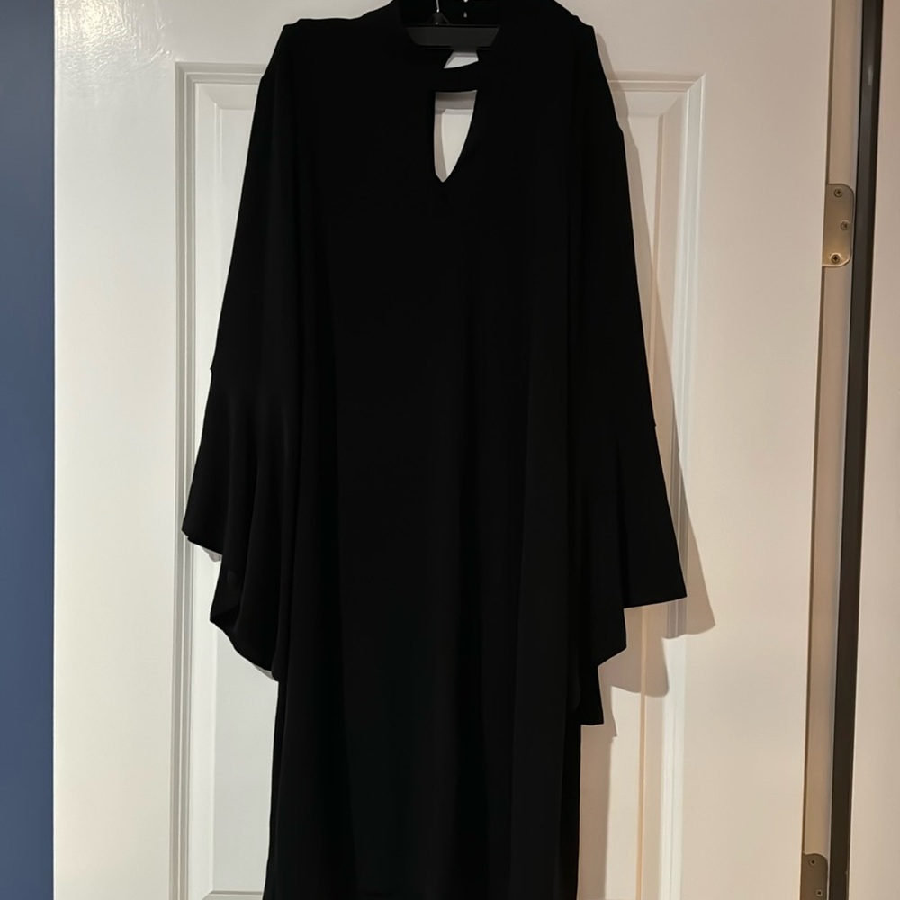 High Neck Ruffle Sleeve Little Black Dress